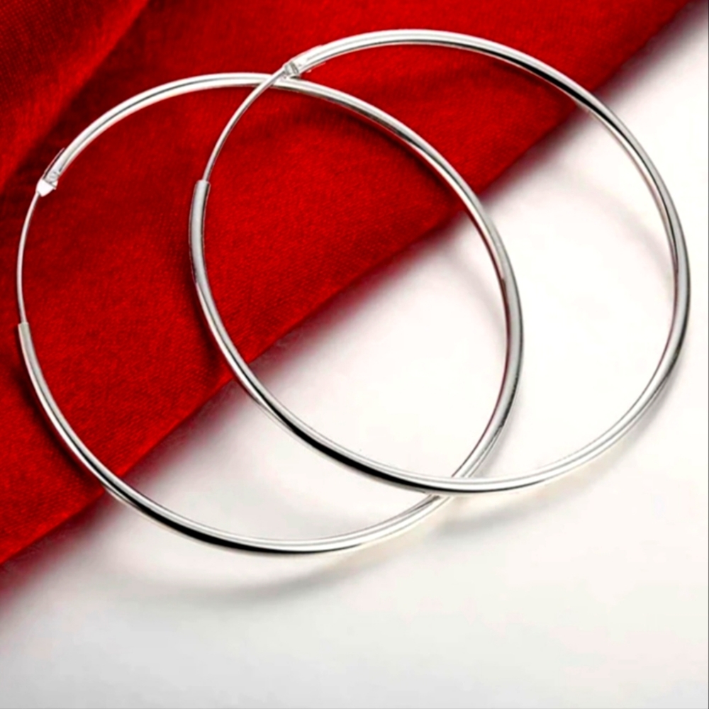Sterling silver plate smooth Hoop Earrings 60mm